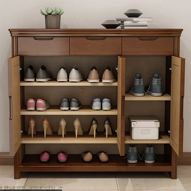 Tockholm Three Tier Shoe Cabinet-Veneered Oak Frame-Stunning Storage