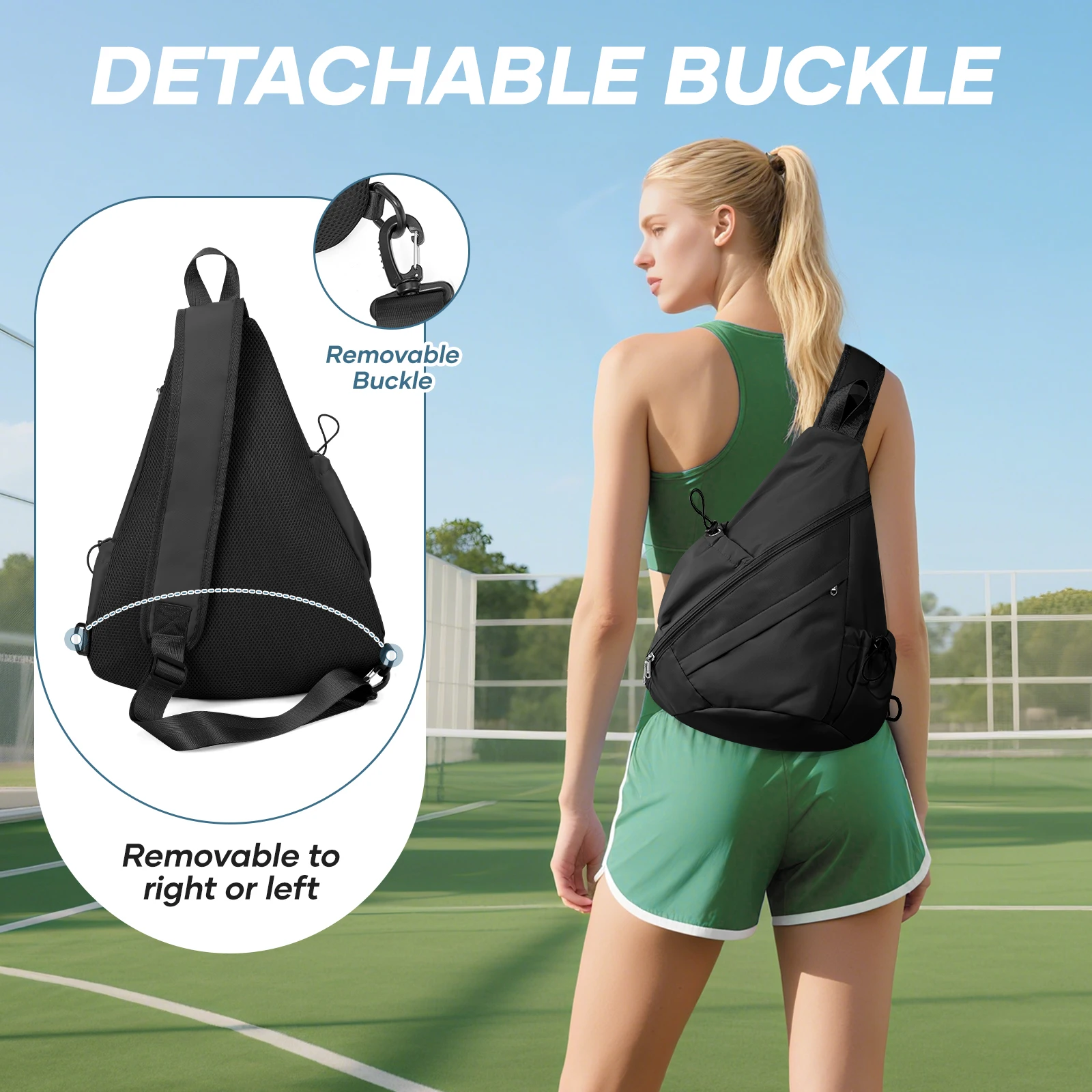 Pickleball Bag Sling Bags for Women Men- Turnable Crossbody Sling Backpack for Pickleball Paddle, Tennis, Pickleball Sticks Bags