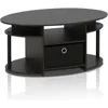 Simple Design Oval Coffee Table with Bin for Living Room, Walnut, Café Tables 1