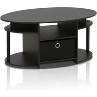 Simple Design Oval Coffee Table with Bin for Living Room, Walnut, Café Tables 1