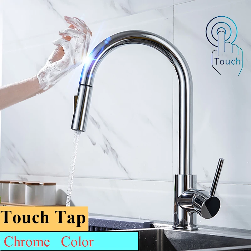 Hot Cold Touch Kitchen Mixer Tap Home White Pull Out Kitchen Mixer Faucets Newly Smart Sensitive Touch Kitchen Sink Faucets kitchen faucet with sprayer Kitchen Fixtures