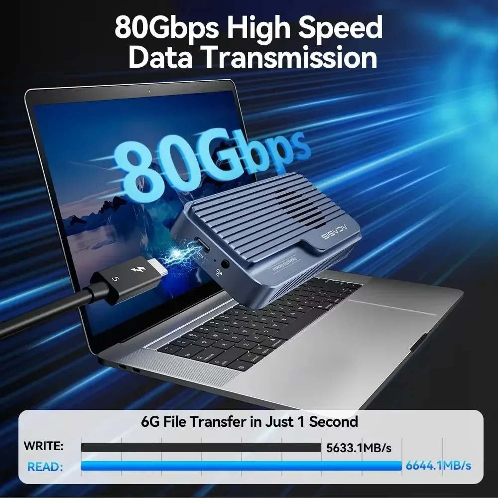 Thunderbolt 5 80Gbps M2 NVME SSD Enclosure Transparent USB C SSD Case with 40Gbps Free Cable for Macbook Windows Data Storage