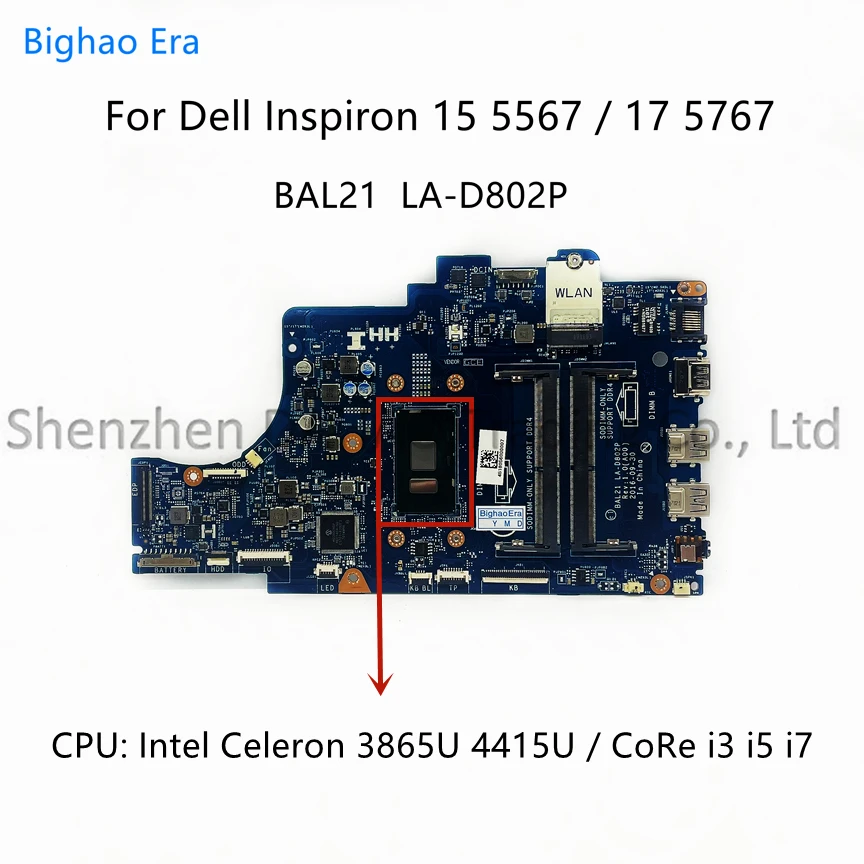 para Dell Inspiron 15 5567 4415u 17 5767 Motherboard Laptop com Processador Intel i3 i5 i7 Cpu Ddr4 Bal21 La-d802p Cn081yw5 0dg5g3 057k0h