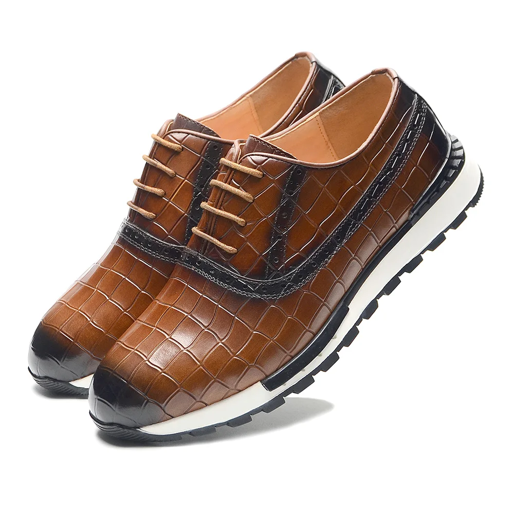 

Fashion Men's Genuine Leather Sneakers Comfortable Autumn Lace Up Oxford Casual Business Shoes Crocodile Pattern Male Footwear