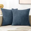 Throw Pillows Cover 18x18 Inch Grey Blue Corduroy Striped Square Pillow Case Western Modern Cushion Cover for Couch Sofa Bedroom 3