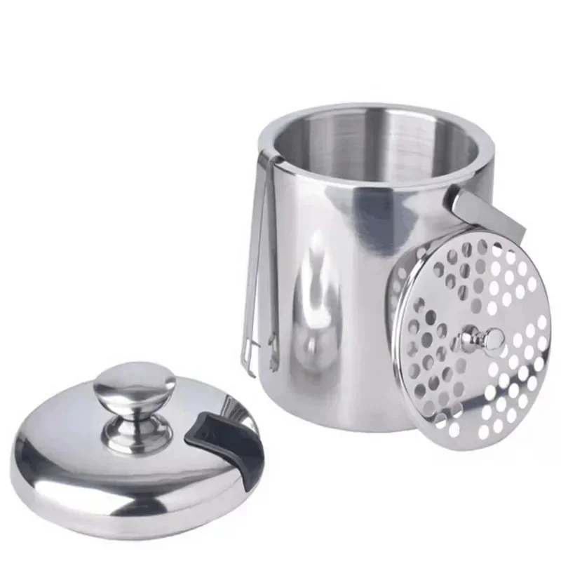 Ice Bucket with Tongs Double Wall Strainer Handle Home Bar Parties Beer Champagne Stainless Steel Chilling Cooler Buckets 1.3L