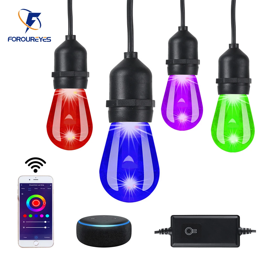 상업 등급 방수 야외 RGB LED 스트링 조명, 와이파이 전구, 투야 화초 정..