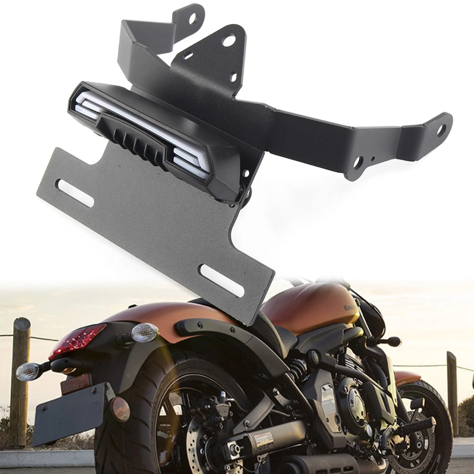 오토바이 테일 깔끔한 펜더 제거기 리어 브래킷 FLFB for Kawasaki Vulcan S 650 2015-2024 라이센스 플레이트 홀더 LED 라이트