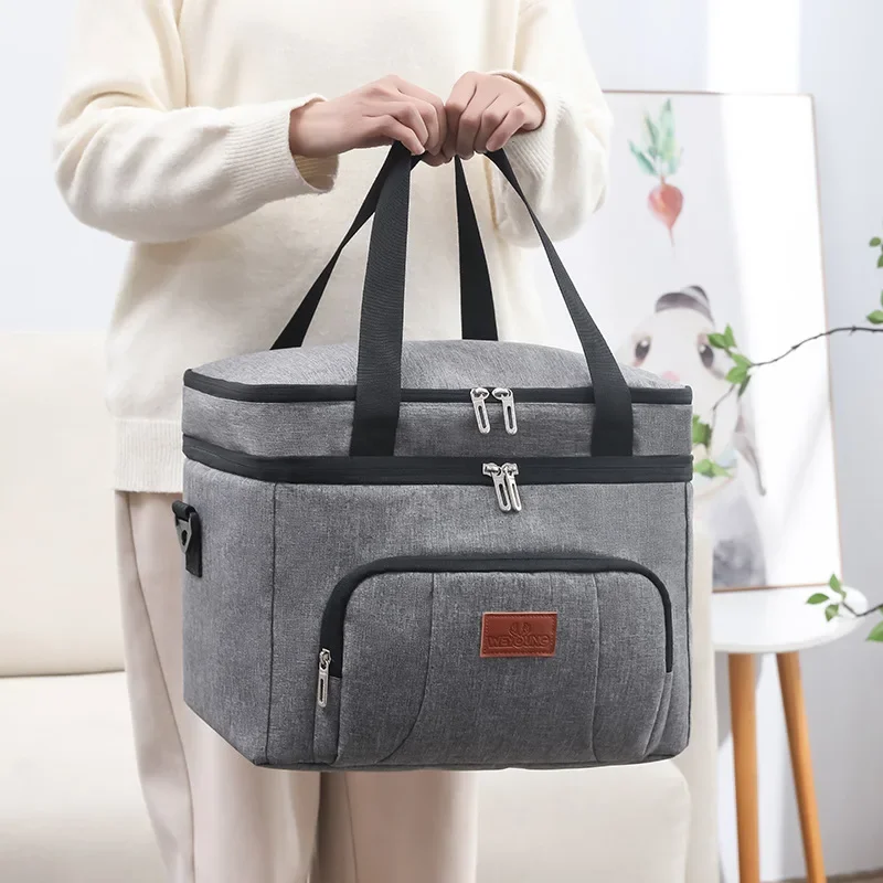 Multifunctional Double Layers Tote Cooler Lunch Bags for Women Men Large Capacity Travel Picnic Lunch Box with Shoulder Strap