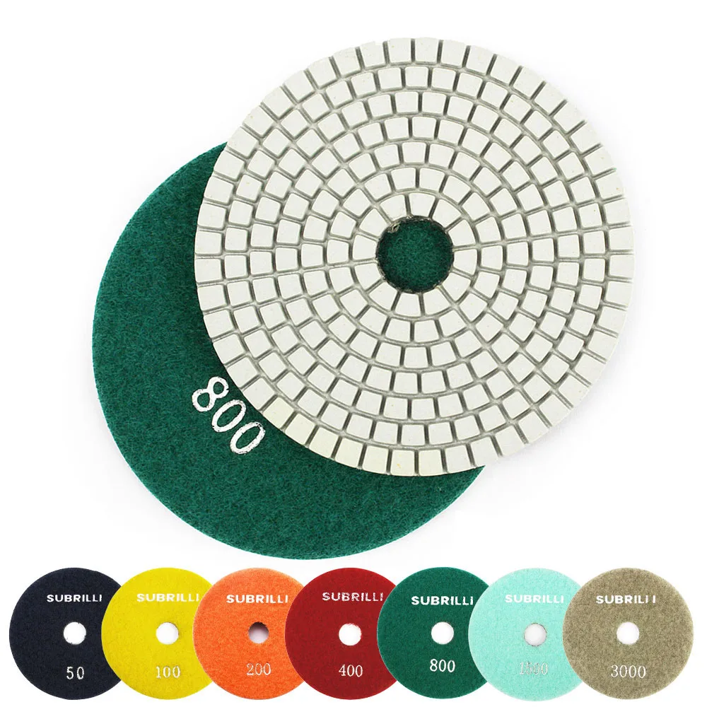 4 Inch Diamond Polishing Pads 7-Piece Set - Wet/Dry For Granite Marble Concrete