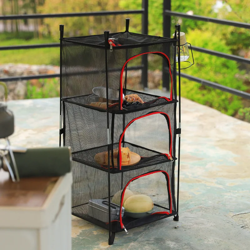 Outdoor Drying Rack 3-layer Folding Net Hanging Drying Net Multi-functional Folding Clothes Hanging Zipper Open Fishing