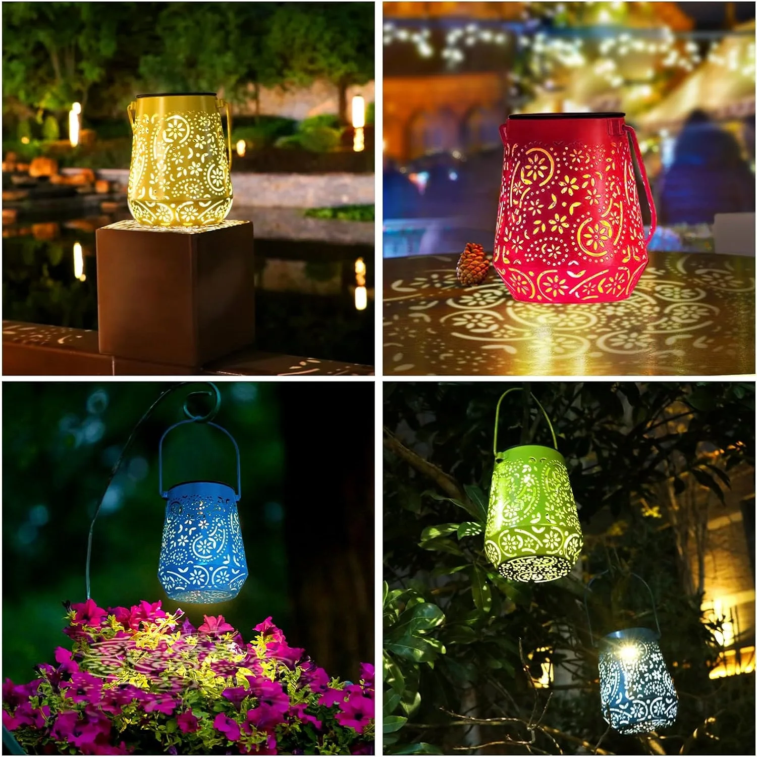 4 Pack Solar Lanterns Outdoor Garden Decor Solar Lanterns Lights Outdoor Waterproof, 4 Colors LED Hanging Powered Lantern