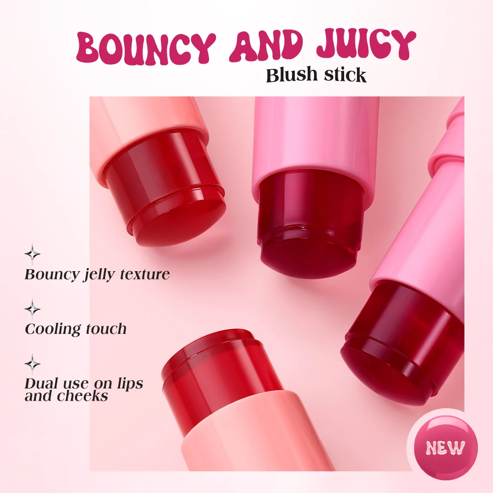 BANXEER Lip Gloss Jelly Blush Stick Non-Stick Cup Moisturizing Cooling Bouncy High Pigment Glossy Glitter Lip Glaze Jelly Tint
