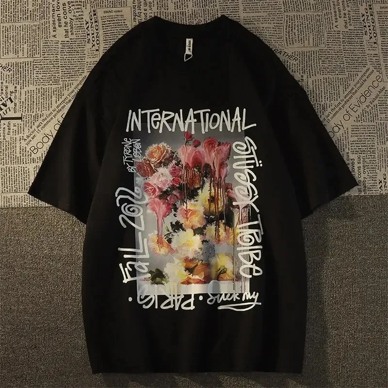 

American Retro High Street New Trend Printed Short Sleeved T-shirt Men /Women loose Trend Harajuku Style Oversize T-shirt
