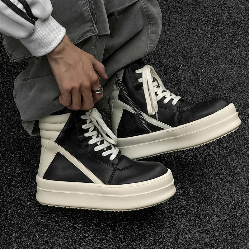 Women Men Platform Sneakers,Round Designer Original High Top Women Shoes,Ankle Boot Leather Chunky Thick Sole Flat Zip Shoes 6