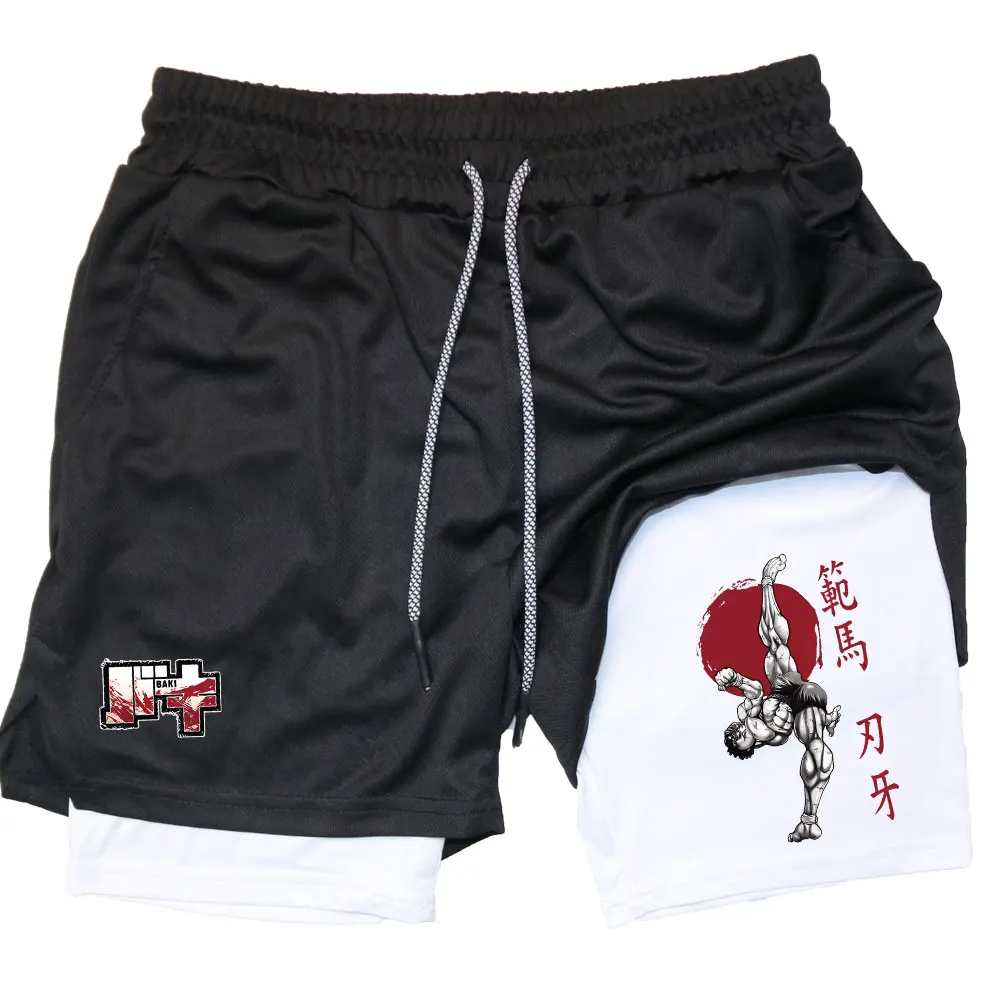 Men's Performance Shorts Anime Baki 2 in 1 Gym Compression Stretchy Sports Quick Dry Fitness Workout Summer 3