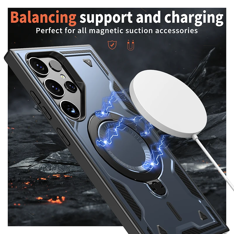 Magsafe Magnetic 360° Rotating Metal Car Bracket Phone Case - Durable Armor Design with Hard PC & Soft TPU Back Cover