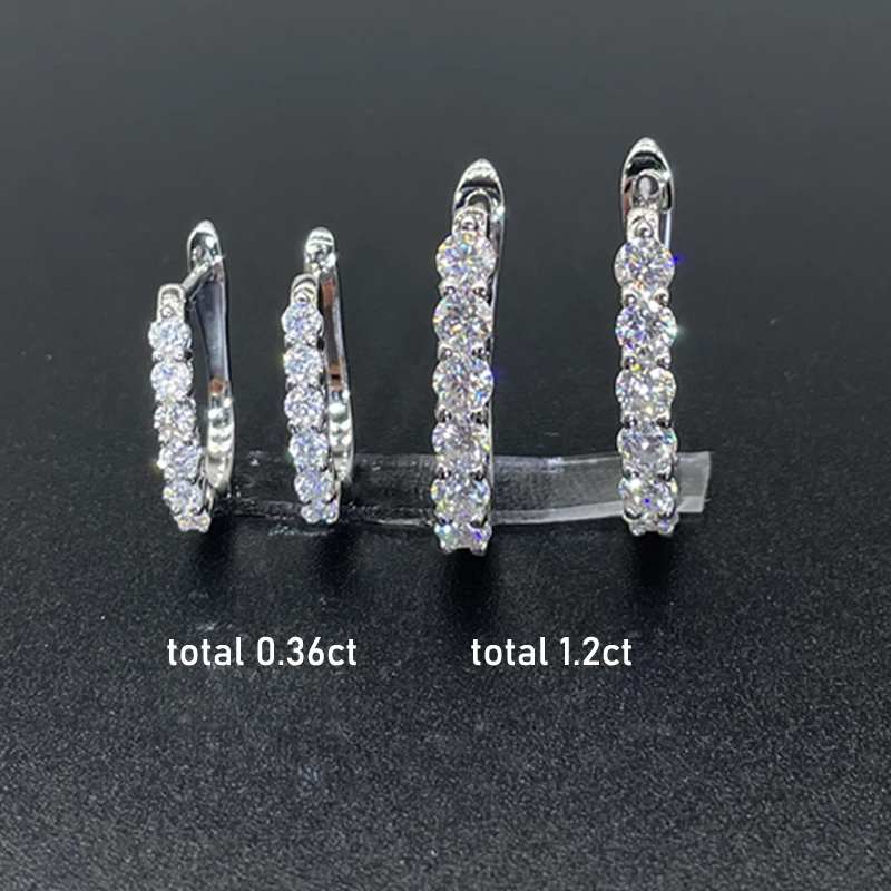 Smyoue 1.2ct Halo Moissanite Hoop Earrings for Women 925 Sterling Silver Straight Row Ear Buckles Wedding Small Ear Studs Gift