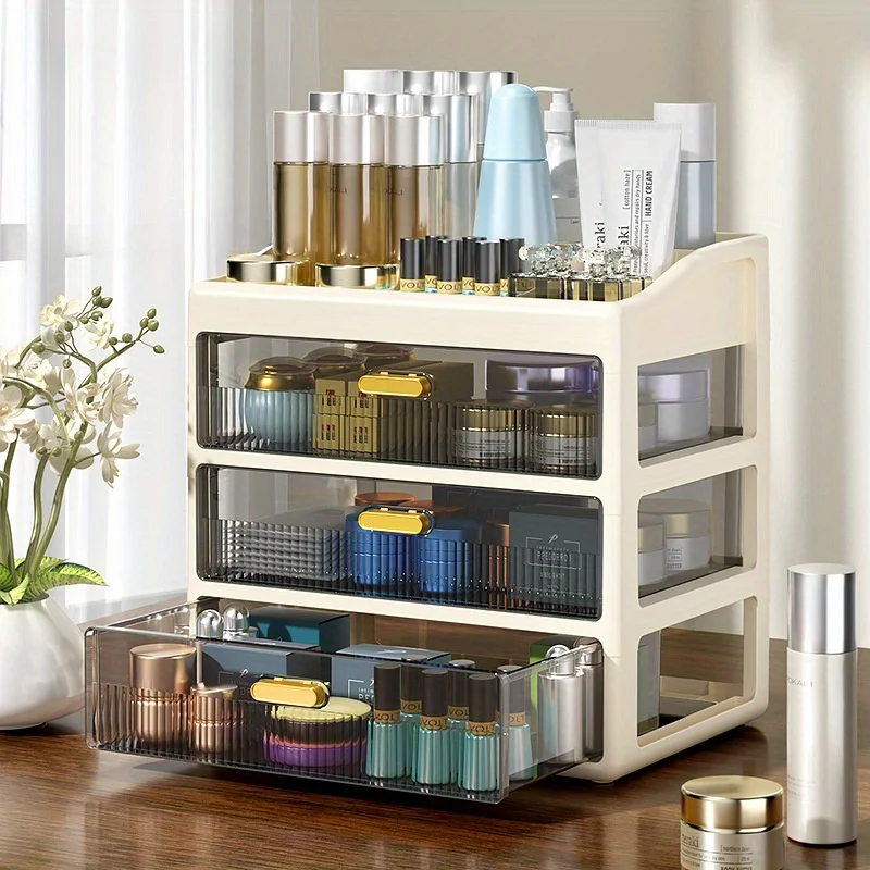 1pc Cosmetics shelf Multi-functional desktop drawer storage box Household dustproof large capacity makeup box