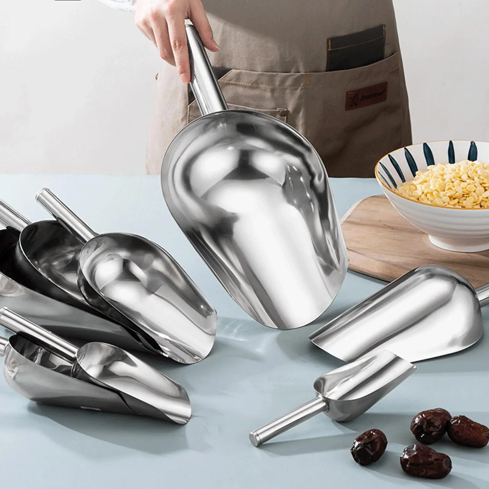 Ice Scoop Freezer Metal Ice Scooper Ice Maker Metal Utility Scooper Bin Stainless Steel Home Sugar Shovel Food Scoop Shovel