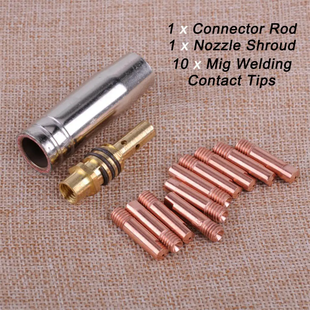 MB 15AK MIG/MAG Welding Contact Tips 0.8x25mm M6 Gas Nozzle Tip Holder Gas Diffuser Connector Rod And Nozzle Shroud 12pcs/Set welding welders