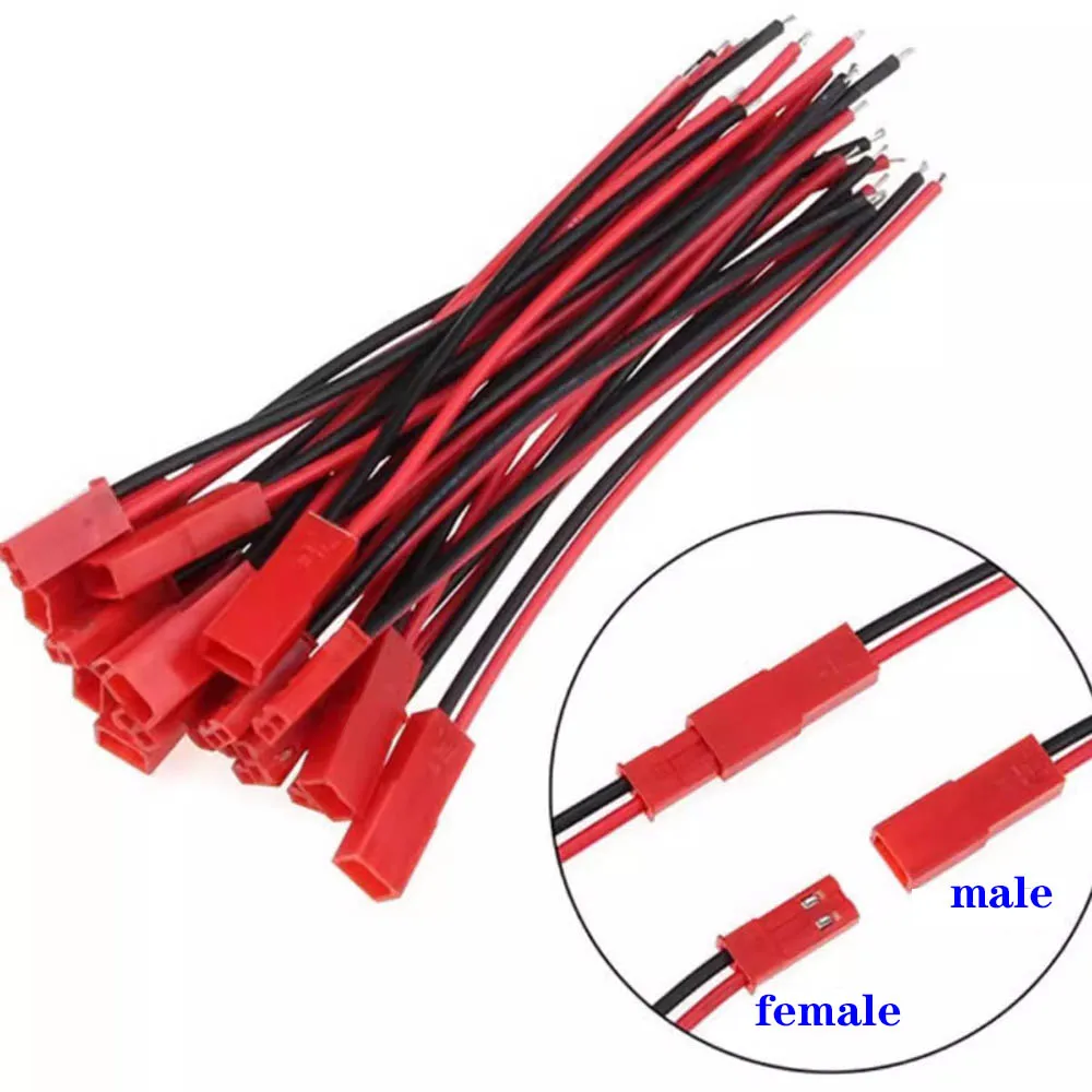 JST 플러그 암 수 케이블, 2 핀 커넥터, 20 RC 배터리 헬리콥터용 DIY LED 조명 장식 와이어, 22 AWG, 1-5 개