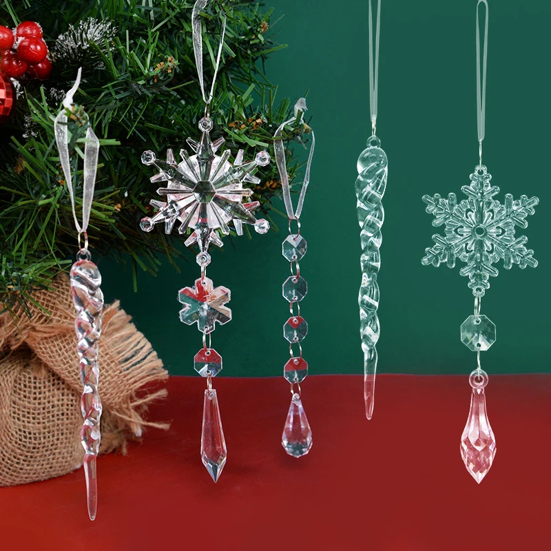 

5pcs Acrylic Christmas Snowflake Icicle Decorations Pendants Xmas Tree Hanging Ornament 2023 Christmas Home Decor New Year 2024