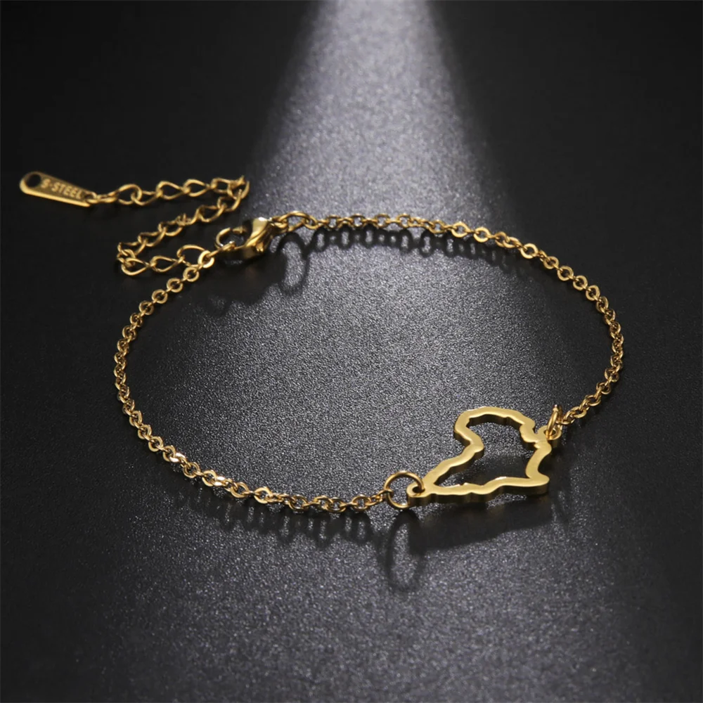 My Shape Africa Bracelets for Women Girls Golden Color Stainless Steel African Map Bangle Link Chain Wrist Jewelry Gifts Female