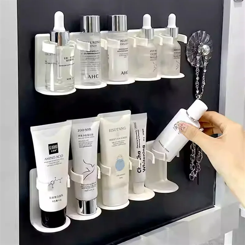 

Facial Milk Storage Rack Wall Mount Non Perforated Bathroom Mirror Cabinet Skincare Product Sorting Hand Cream Wall Storage Rack