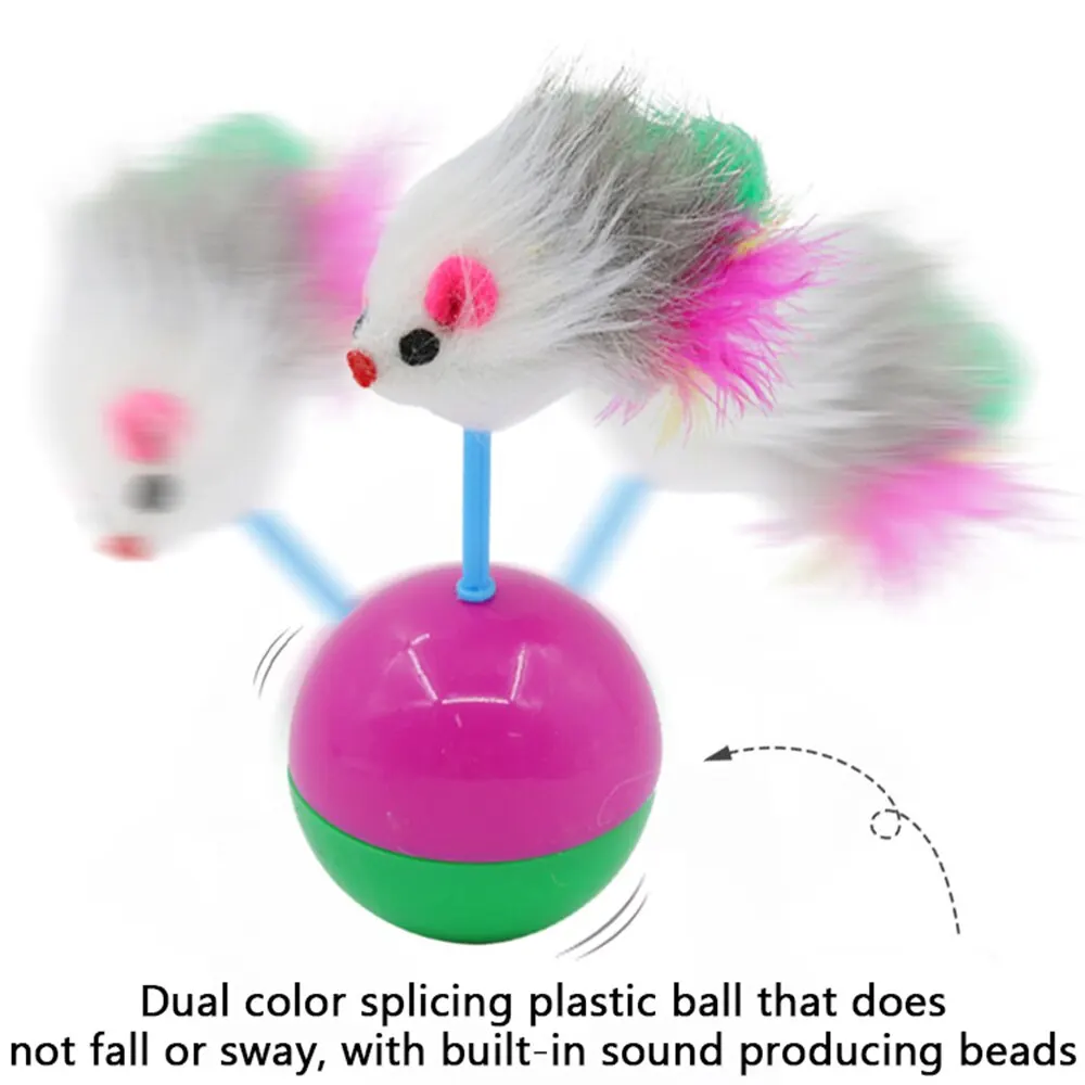 Cat Toys 2PCS Durable Colorful Feather Fur Mouse Tumbler Play Balls