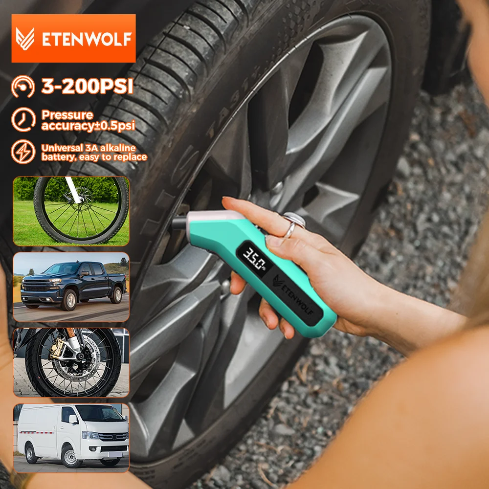 Tire Pressure Gauge ETENWOLF T300 Digital 3-200 PSI Calibrated to ANSI B40.7 Grade 2A Industrial 3A Batteries