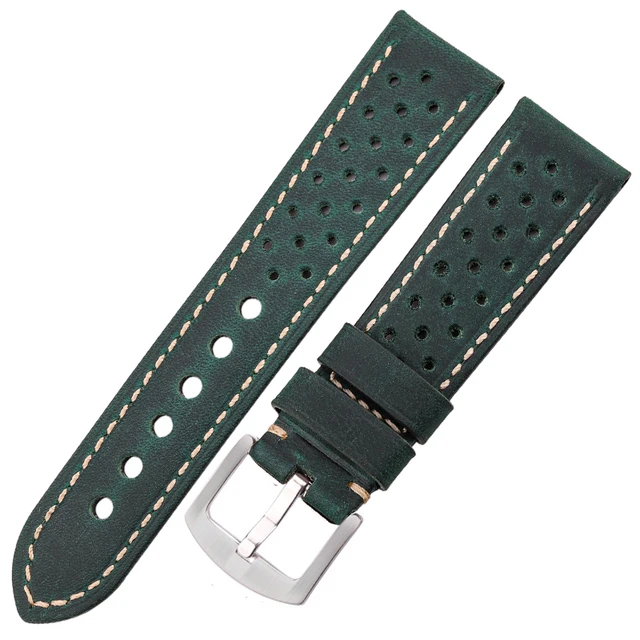 Cowhide Watchbands 20mm 22mm Genuine Leather Vintage Wrist Strap Belt For Samsung Galaxy Watch 46mm Bracelet Dark Green Silver