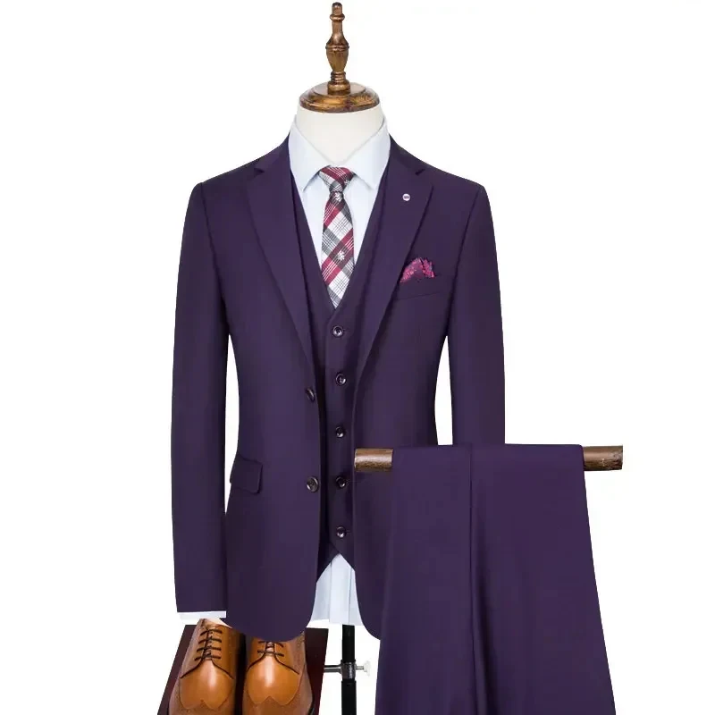 S-8XL Men's Suits (Jacket + Vest + Pants) High Quality Boutique Solid Color Casual Business Office Suit Set Three and Two Pieces 4