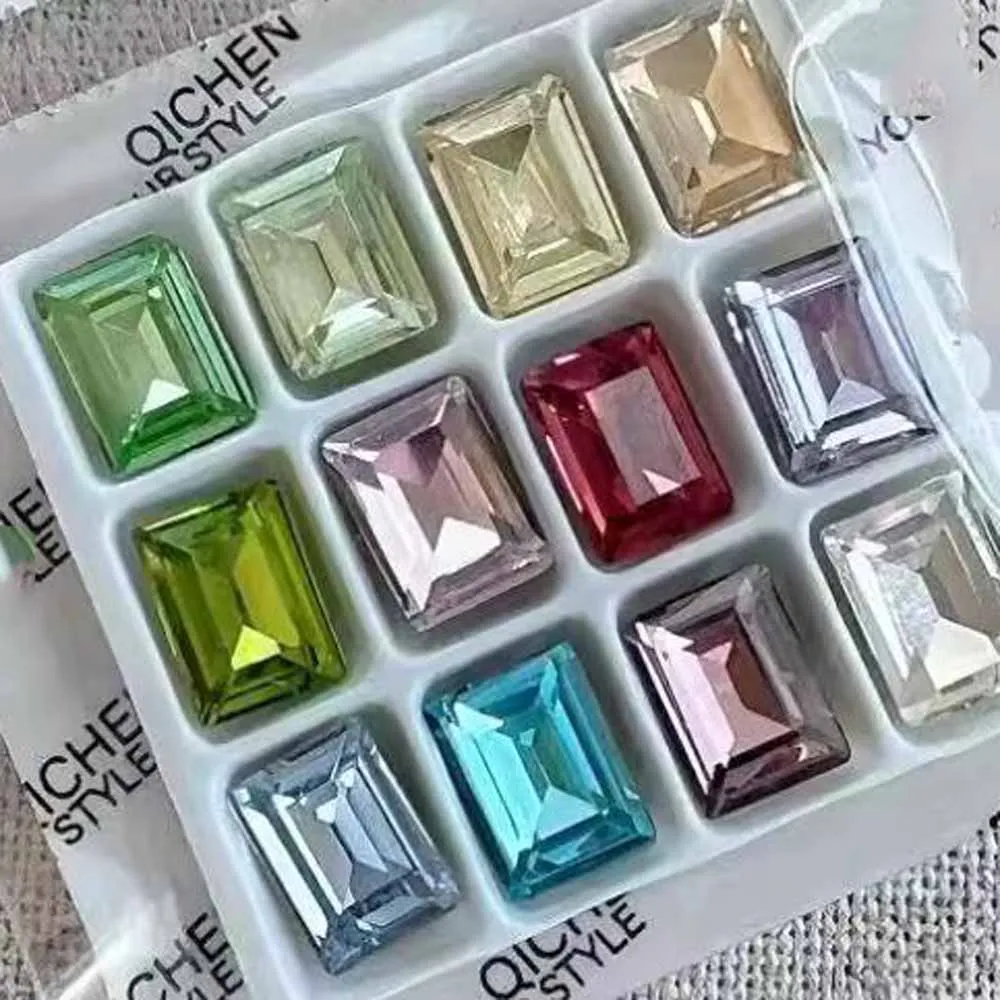 50개 포인티드 바텀 스퀘어 네일 참 6x8mm 라인스톤 글리터 네일 아트 젬 3D 럭셔리 3D 네일 크래프트 네일 주얼리 데코레이션