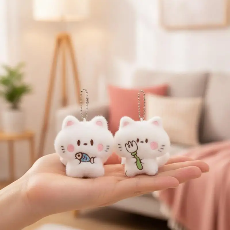 Adorable Fluffy Cat Plush Keychain - Soft Cartoon Pendant