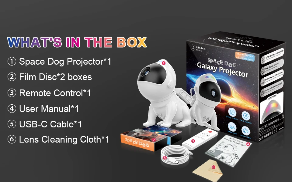 Space Dog Galaxy Projector Planetarium Night Light 13 in 1 U - AIXIVO product image