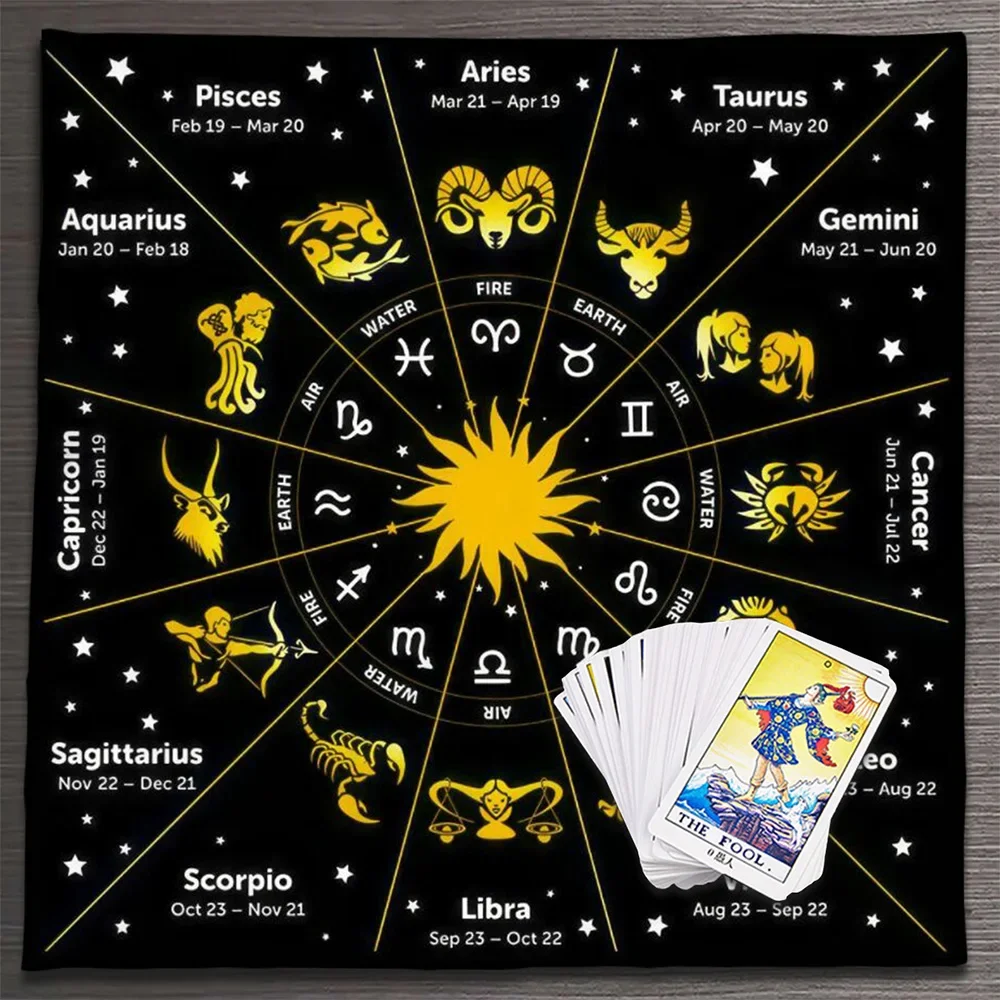 Zodiac Tarot Tablecloth 12 Constellations Altar Cloth Tarot Mat Witchcraft Divination Astrology Board Game Decor Art Poster 3