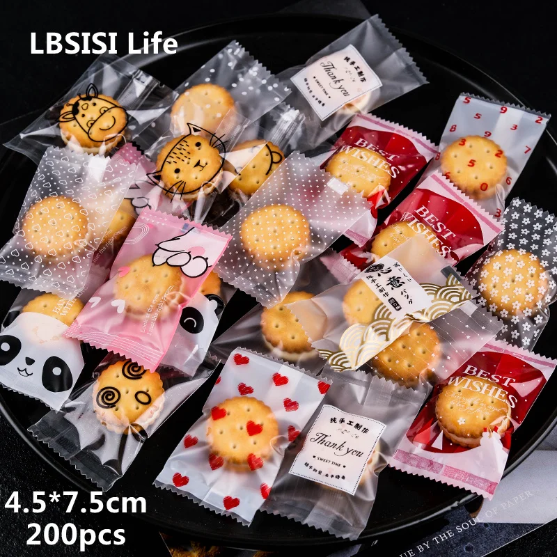 LBSISI Life, 핫 인감 가방 버튼 비스킷 미니 캔디 쿠키 초콜릿 우유 날짜 베이킹 기계 봉인 된 식품 포장 가방, 200pcs