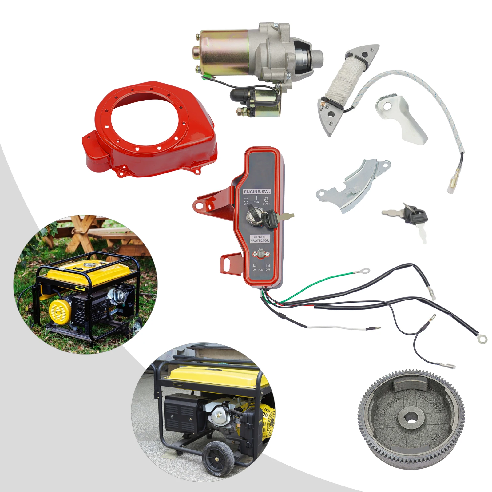 Flywheel Starter Motor Kit 12V Electric Start Motor Ignition Kit Electric Start Conversion Kit for HONDA GX160/GX200 5.5HP/6.5HP