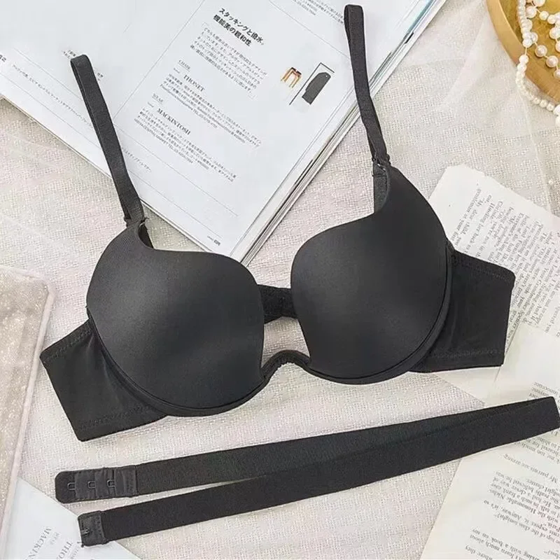 Women Push Up Bra Backless Bras Low Cut Sexy Plunge Brassiere Open Back Wedding Underwear Invisible Bra Seamless Deep U Lingerie