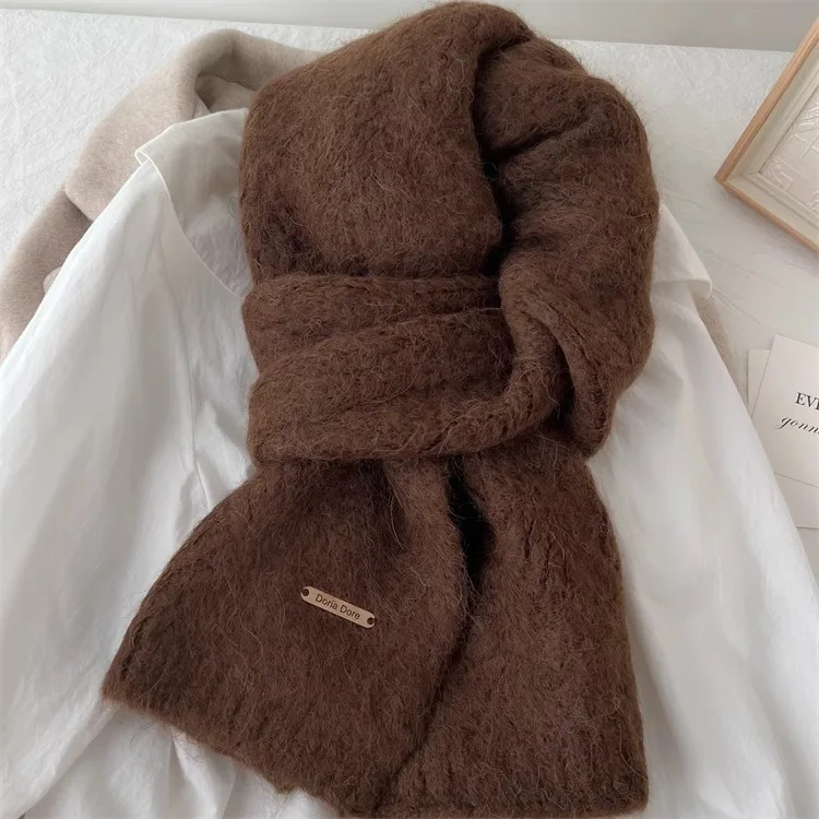 Korean Wool Knit Scarf - Thick Warm Imitation Cashmere Muffler for Women