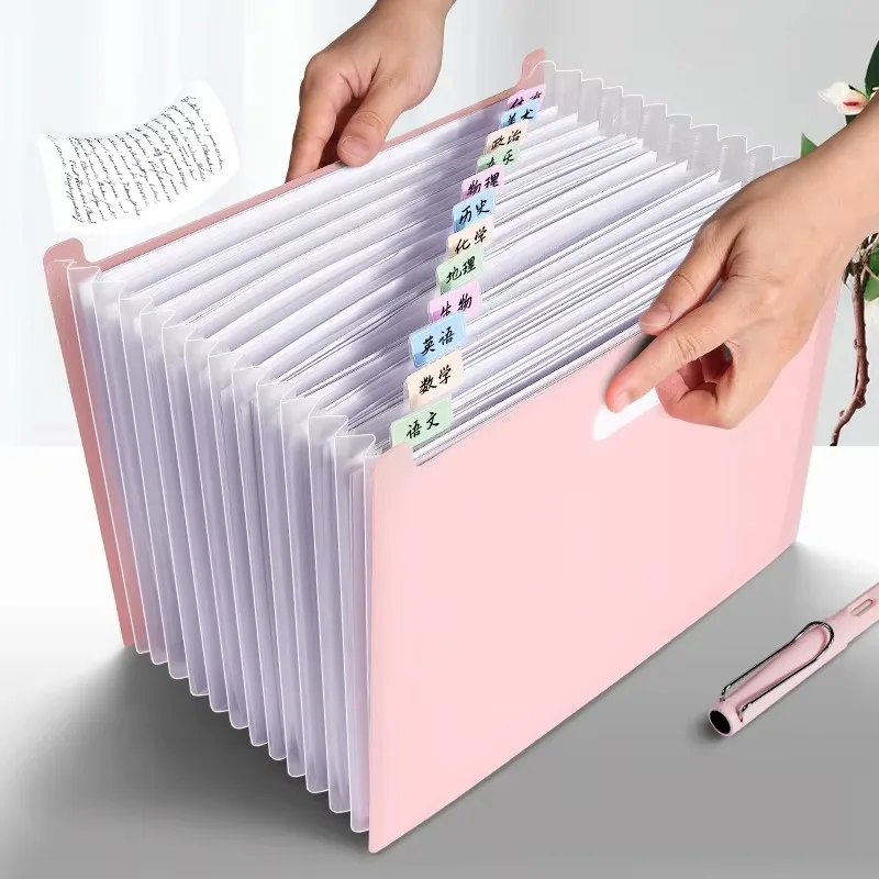 Multi Color Accordion 13 Pocket A4 Expanding File Folder Transparent for School Supplies Office Storage Organizer Durable Gift file folder transparent folder stationary organizer pouch transparent storage bag