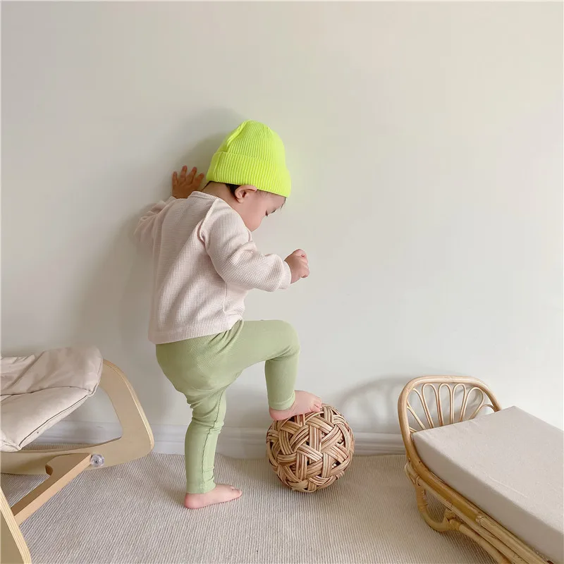 0-3Years Newborn Baby Boy Girl Spring Autumn T-shirt Casual Long Sleeve Striped/Solid Beige Knit Tops Tee Outfits Baby Clothes