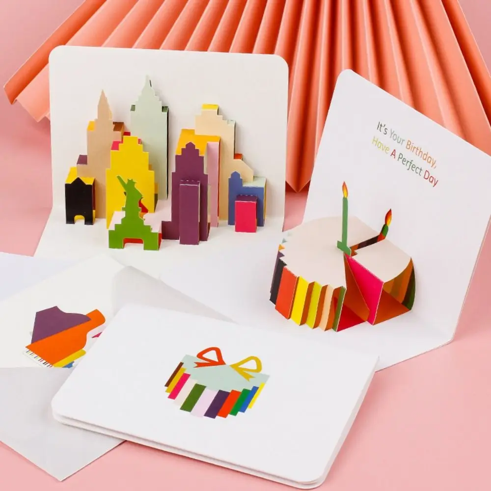 1pcs Happy Birthday Card for Kids Friends Family 3D Birthday Cake Pop-Up Greeting Cards Postcards Gifts with Envelope