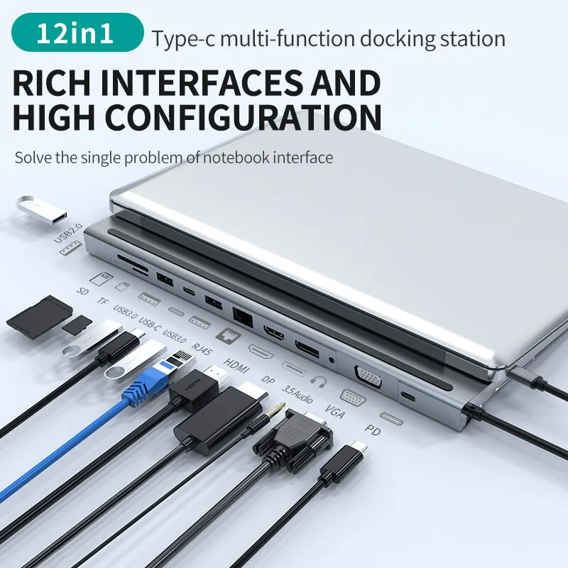 9 En 1 Estación De Acoplamiento De Hub Usb-c Con 3 Usb3.0 | Cuotas Sin