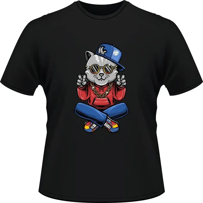 

A Rapper Cat Cotton T-Shirts Unique Leisure Portrait Blusa Koszulki Camisa Gift Cool Xxx Streetwear Classic Lovely Comfortable