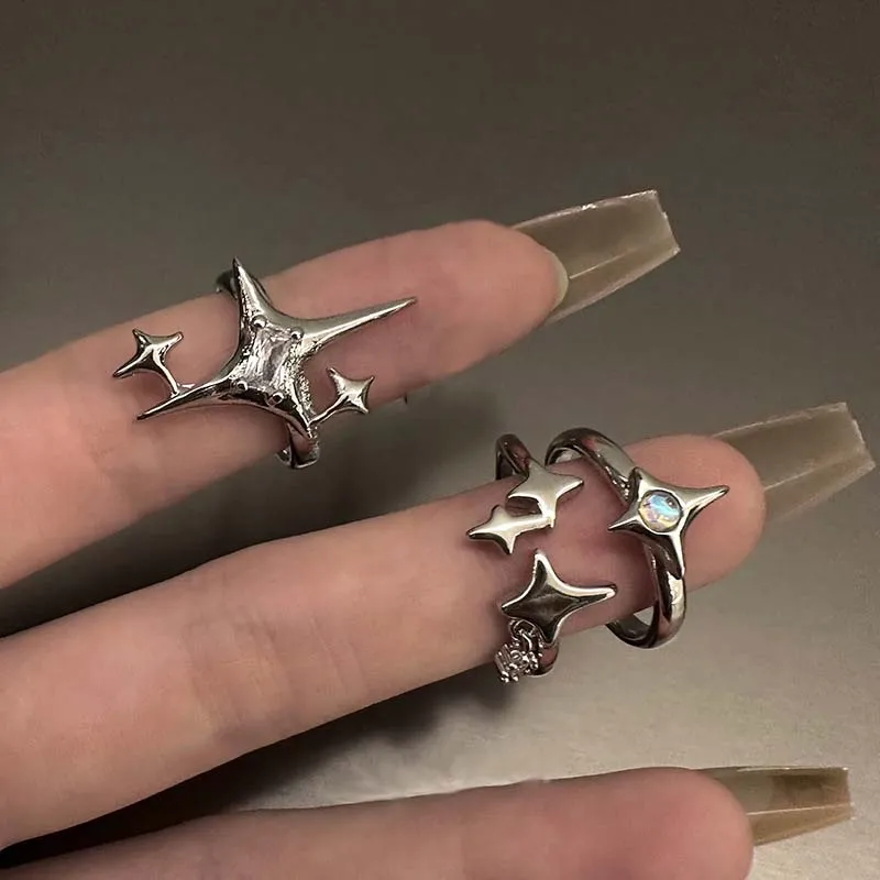 Couples Rings Finger Ring Silver Ring Opening Ring Adjustable Rings Vintage Irregular Cross Star for Women Men Punk Gothic