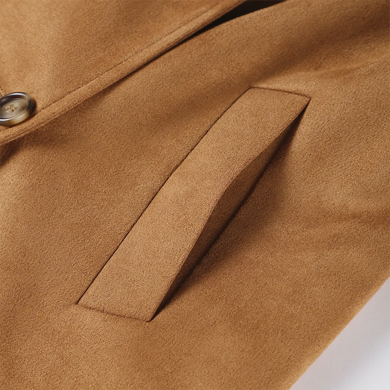 Elegant Suede Long Trench Coat Women Belt Double Breasted Full Sleeve Brown Windbreaker Autumn Lady Street Outwears New