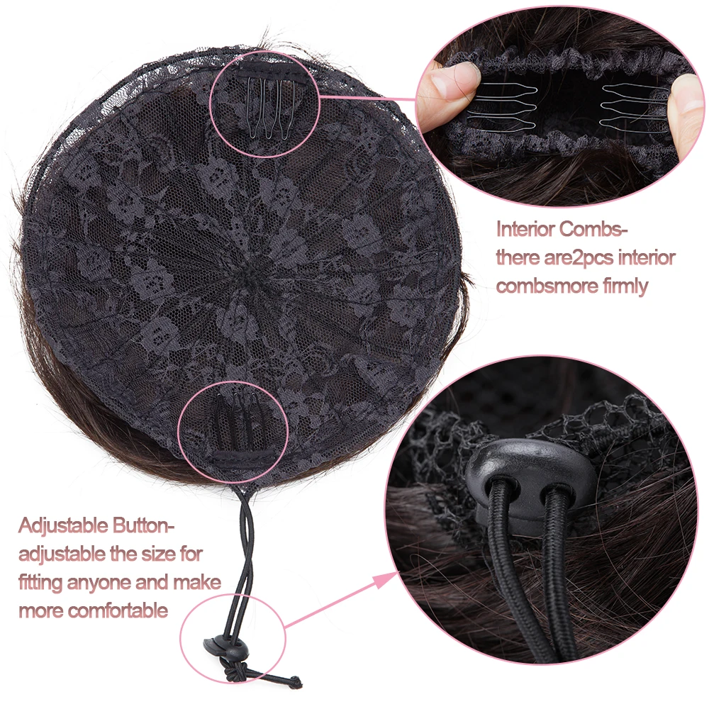 Human Hair Bun Extension SEGO 100% Human Hair Bun Extension Donut Chignon Hairpieces Women Men Instant Up-Do Bun Drawstring Scrunchies