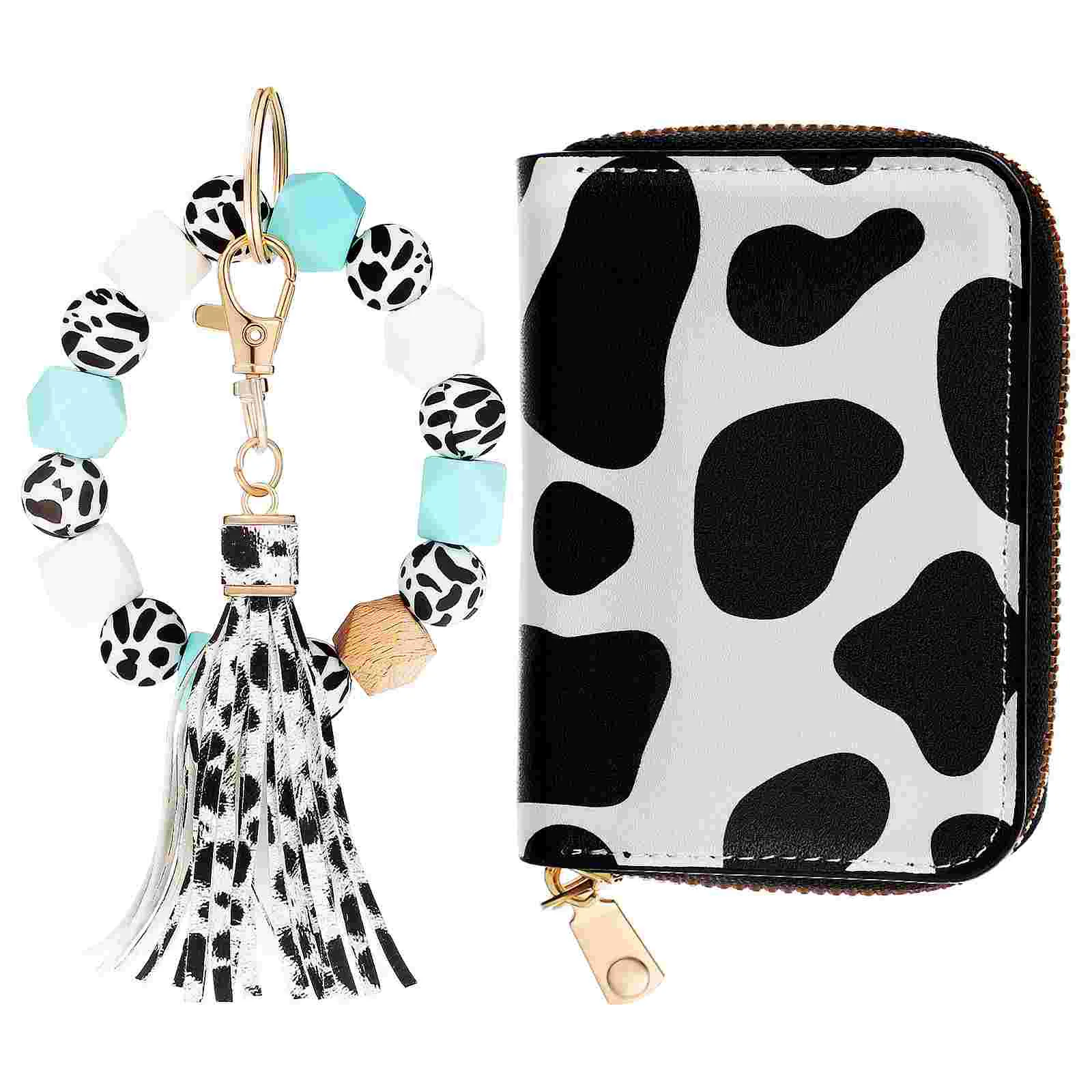 

Wallets With Pattern For Women Wrist Keychain Wallet Key Wallet Holder Fashionable Cow Card Case with Keychain